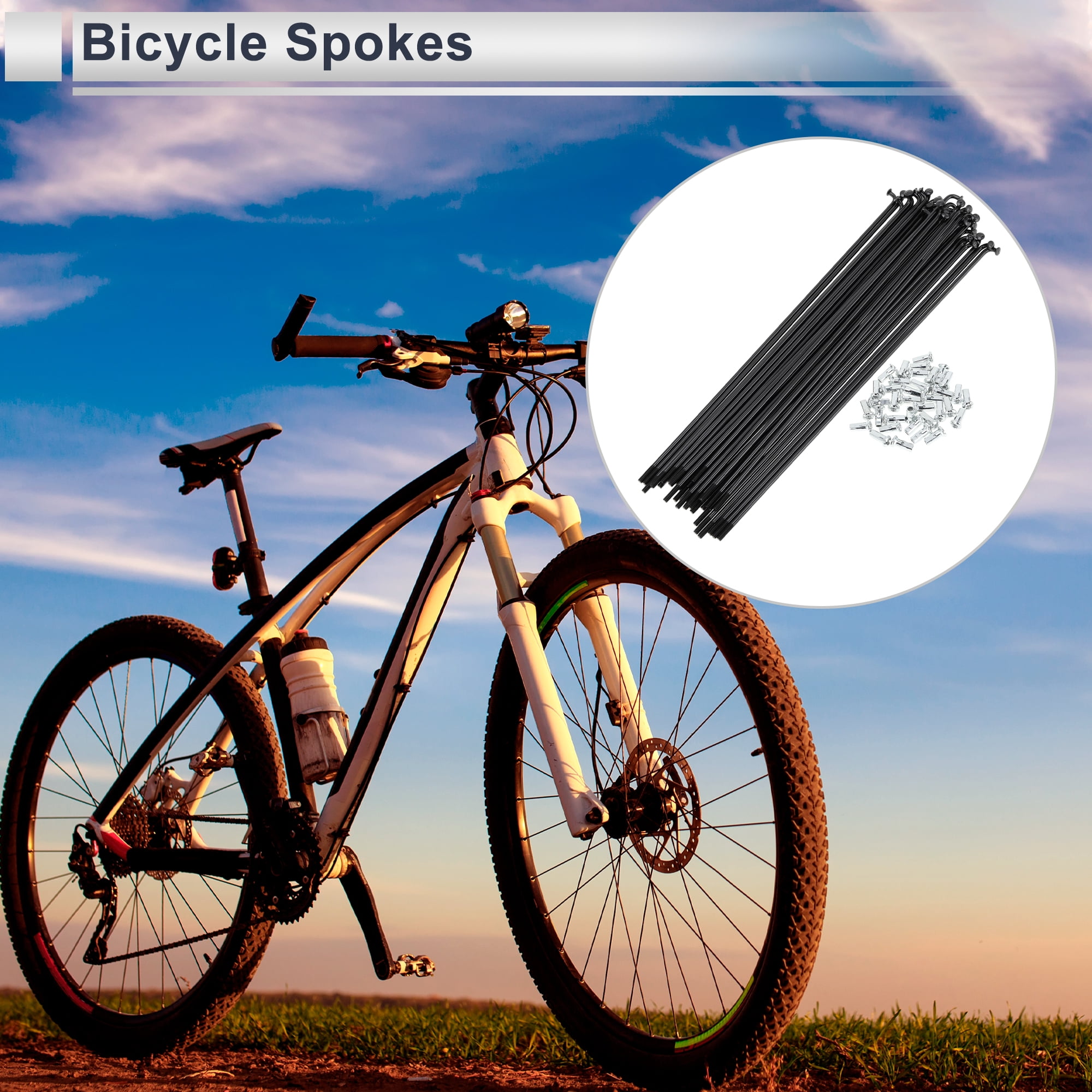 Unique Bargains 36Pcs Universal 12G Bicycle Wheel Spokes with Nipples Black 8.39"