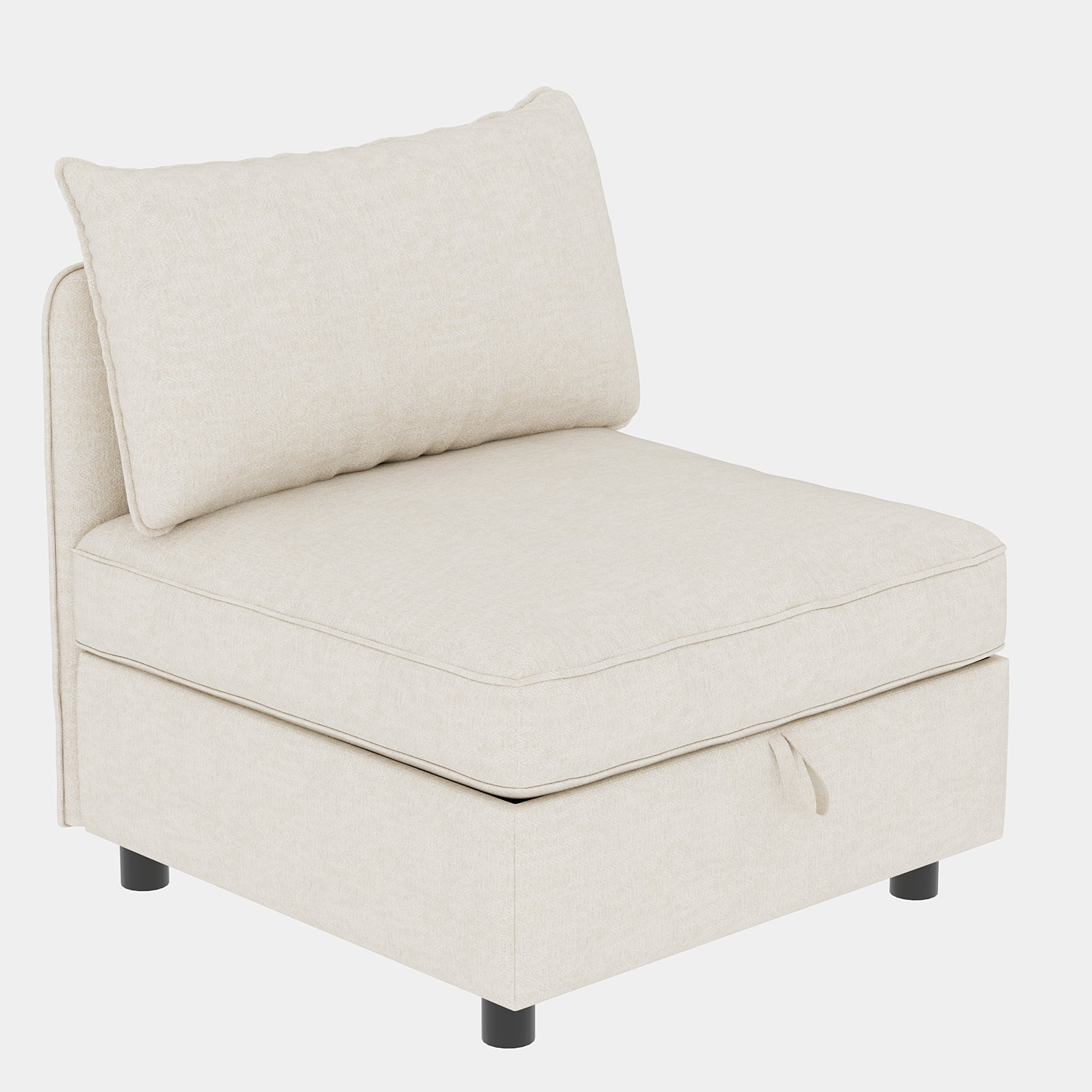 Modern Loveseat Sofa with Deep Seat & Storage Ottoman,Chenille Chaise Longue Sofa Bed for Small Spaces,Living Room,Bedroom,Beige