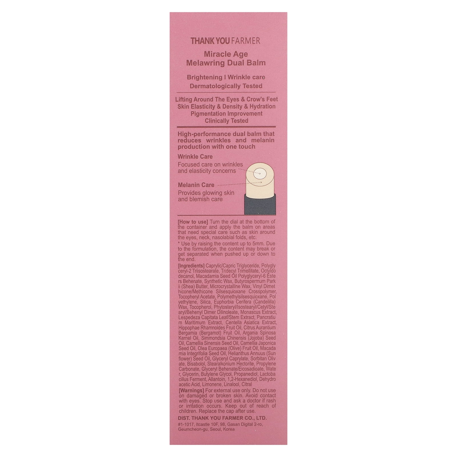 THANKYOU FARMER Miracle Age Melawring Dual Balm, 0.35oz (10g), Korean Wrinkle Balm Stick, Korean Eye Cream for Face
