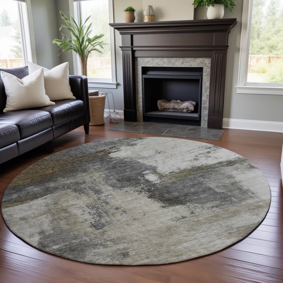 Addison Rugs Mayfield Premium Machine Washable Transitional Modern Gray Round Rug, 8' x 8'