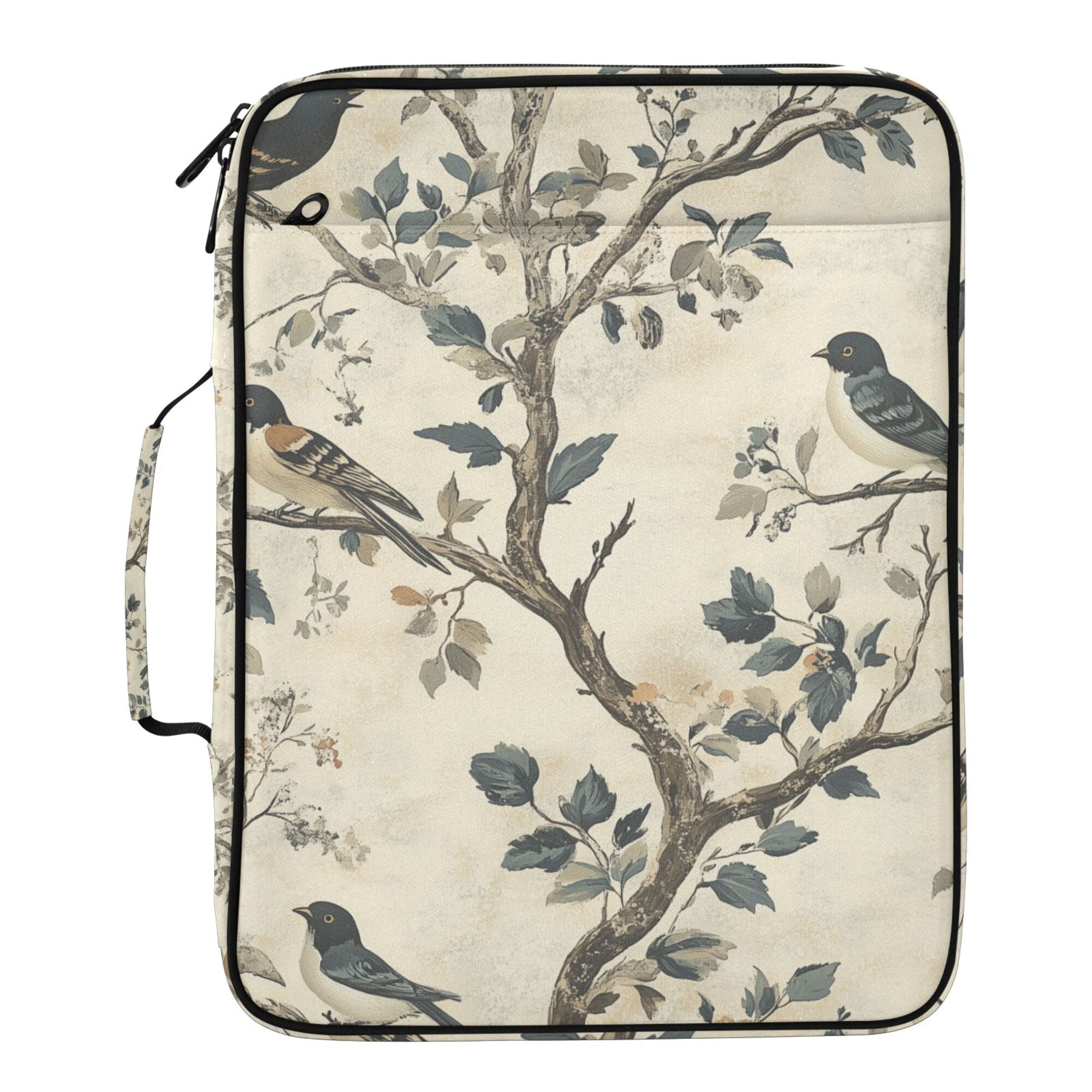 FORMRS Accordion File Folder A4 Size 7-Pocket Expanding Document Organizer Bag with 3 Ring Binder, Beige Birds
