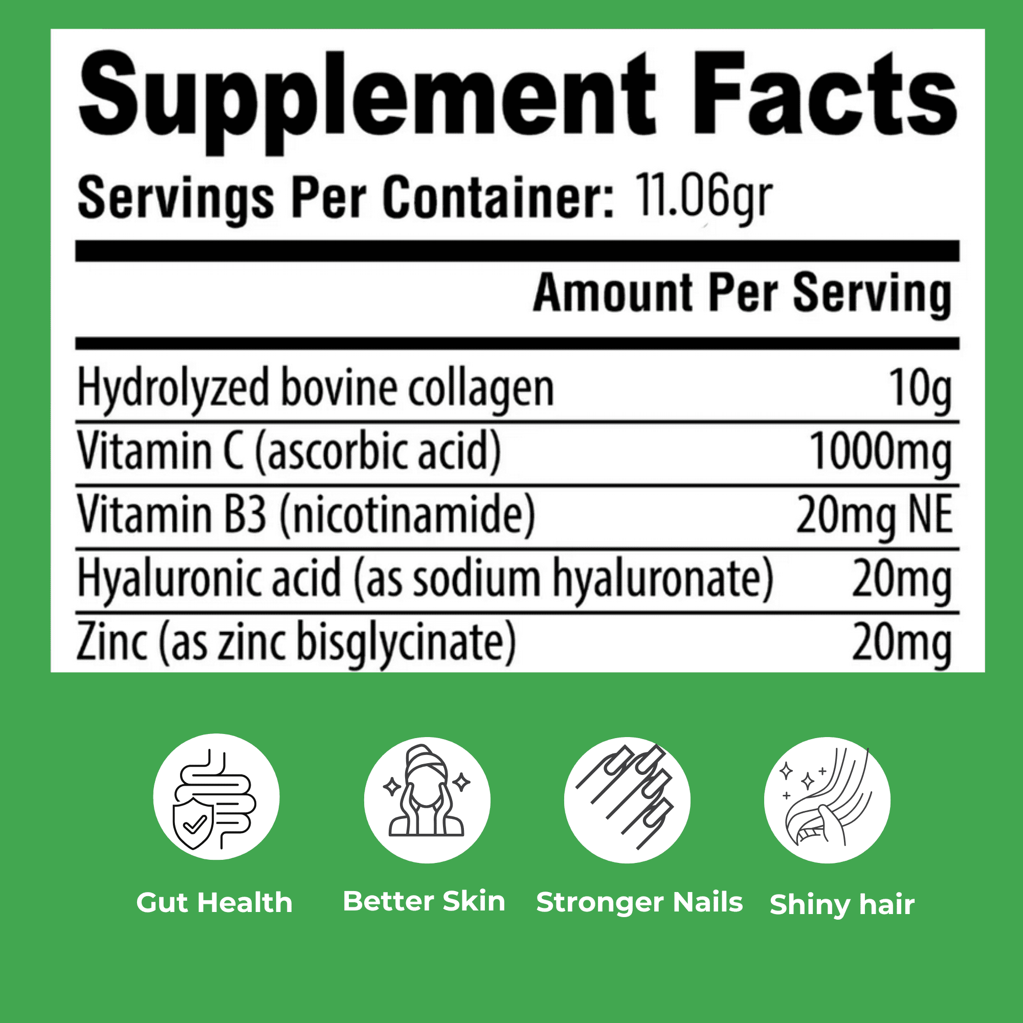 Natful Hydrolyzed Bovine Collagen Peptides Powder with Vitamin C, B3, Hyaluronic Acid, and Zinc - 45 Count