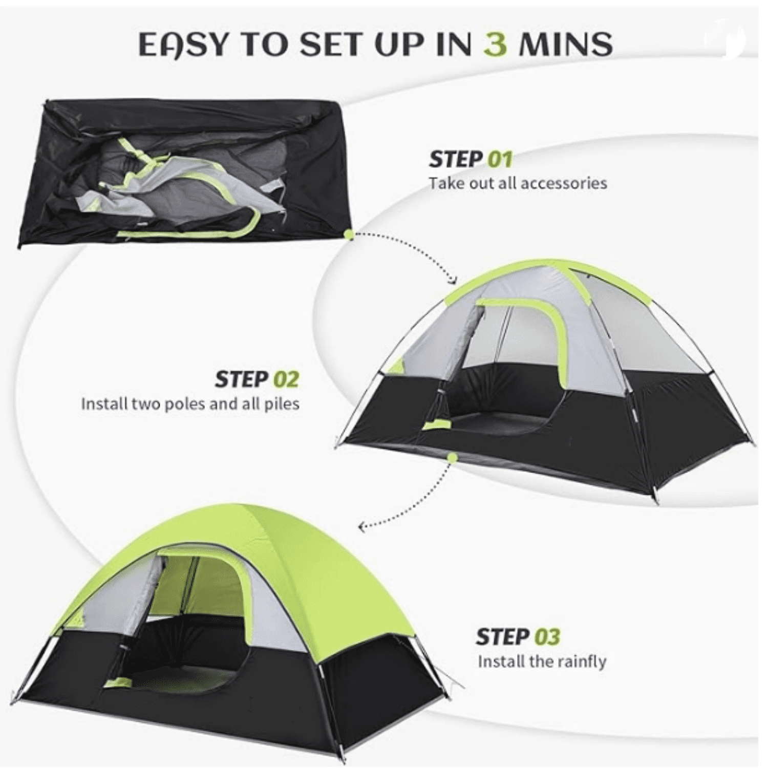 Camping Tent 2 Person, Waterproof Windproof Tent with Rainfly Easy Set up-Portable Dome Tents for Camping…