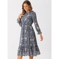 thumbnail image 4 of DARING DIVA Fall Floral Long Sleeve Chiffon Midi Dress XS Grey Blue, 4 of 6
