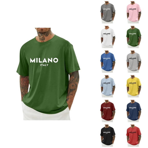 Milano Italy Letter Graphic Tees for Men 2026 Summer Casual Short Sleeve Crewneck Travel T Shirts