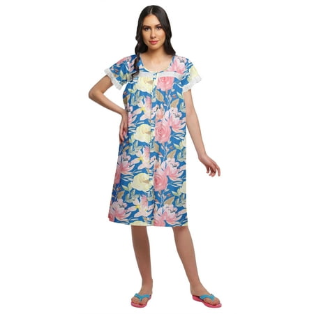 

Moomaya Printed Short Sleeve Nursing Cotton Poplin Womens Sleepwear Night Gown