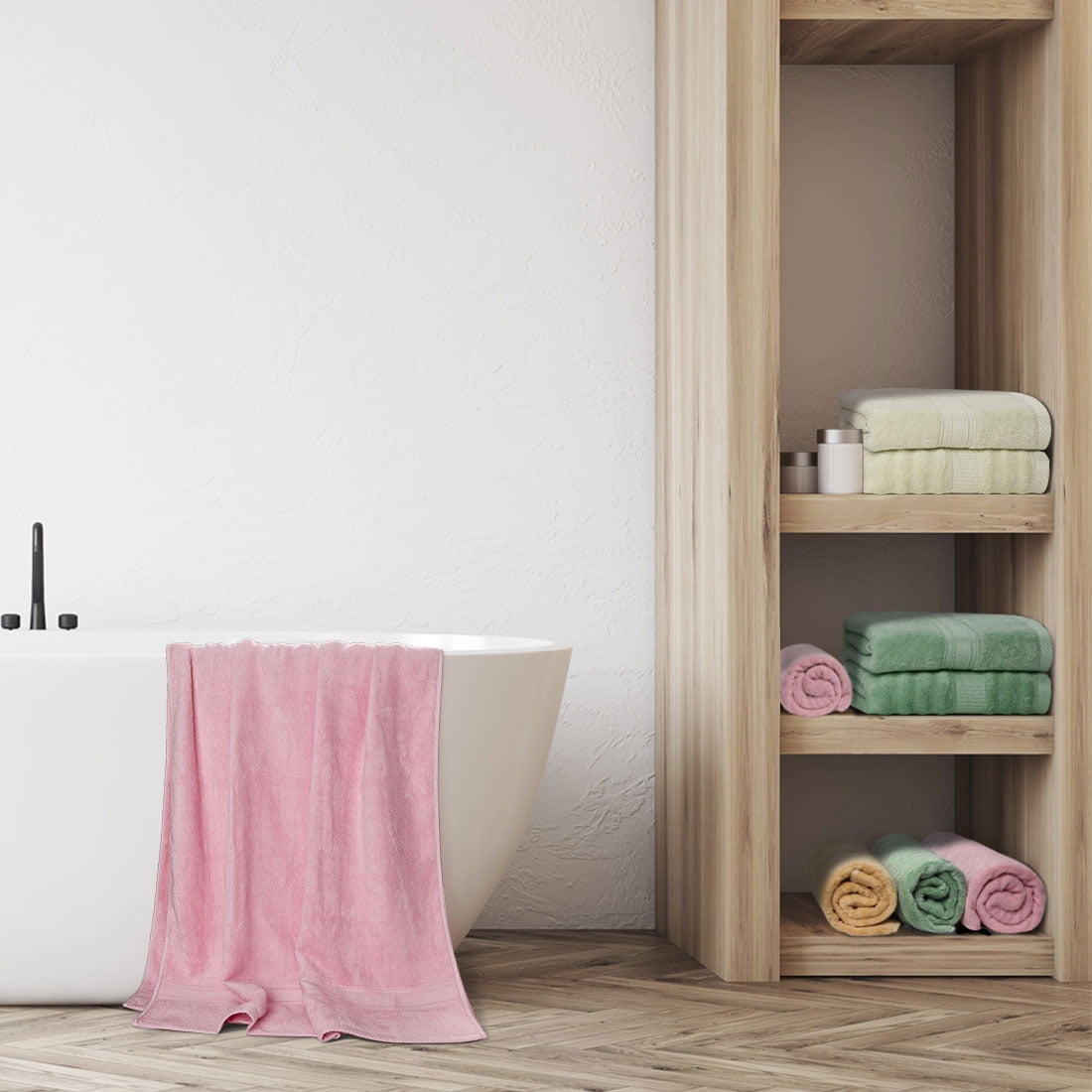 PiccoCasa Absorbent Bamboo Cotton Bath Towels 2pcs 27x54 inch, Pink