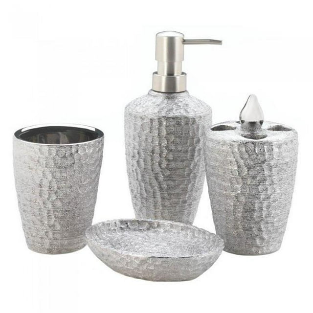 Ensemble d'Accessoires de Bain Texture Argent Martelé 3.37x3.37x7.12