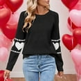 thumbnail image 5 of Women Cute Heart Sweaters Long Sleeve Valentines Day Sweater Crew Neck Casual Ribbed Knit Pullover Top Black, L, 5 of 5