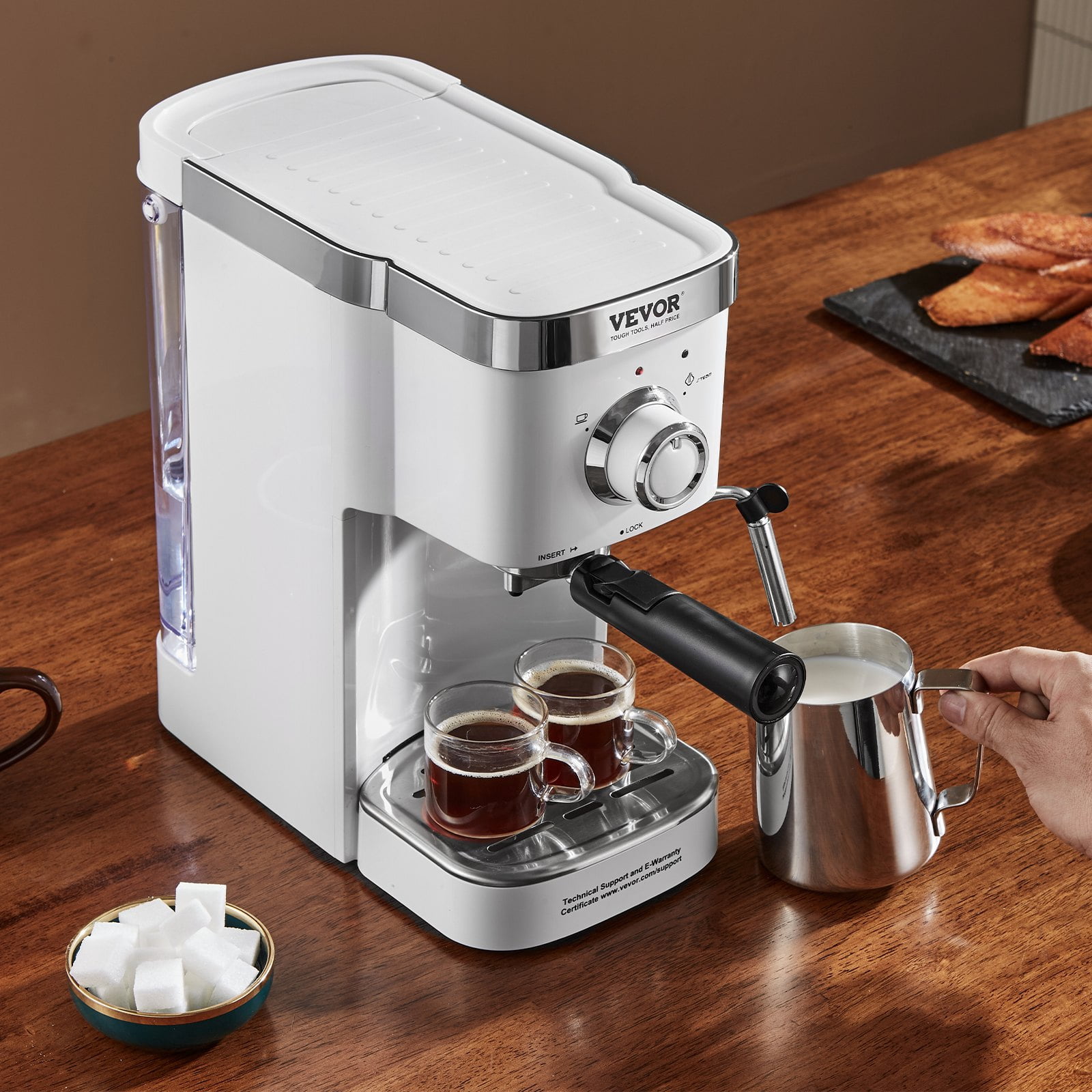 VEVOR Semi-Automatic Espresso Machine, 15Bar Espresso Maker with Milk Frother, High-Power Boiler, Removable Water Tank, and NTC Control System for Professional Cappuccino and Latte