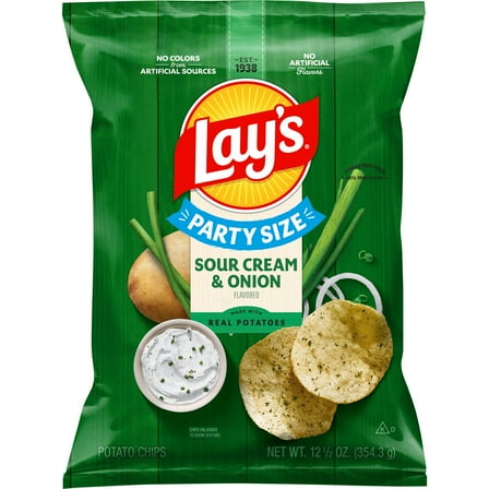 Lay's Sour Cream & Onion Flavored Potato Chips, Party Size, 12.5 oz Bag