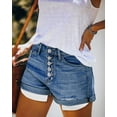 thumbnail image 5 of ONLYSHE Summer Shorts with Pockets Raw Hem Distressed Mid Rise with Zipper Deep Blue L, 5 of 6
