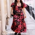 thumbnail image 2 of PENGXIANG Robe à Manches Courtes Imprimé Fleurs avec Décolleté Sweetheart pour Femme, 2 of 6
