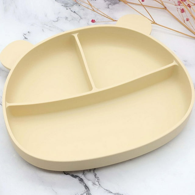 Kids Suction Plate Toddler Silicone Plate Soft Cartoon Bear Shape Portable Snack Fruit Plate Dinner Place Mats