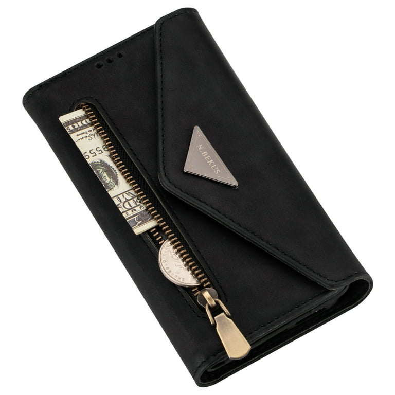 SaniMore for Samsung Galaxy S23 Ultra 6.8 2023 Case with Back Folding Card  Pocket Kickstand Detachable Adjustable Crossbody Shoulder Strap PU Leather  Shockproof Slim Wallet Case, Black 