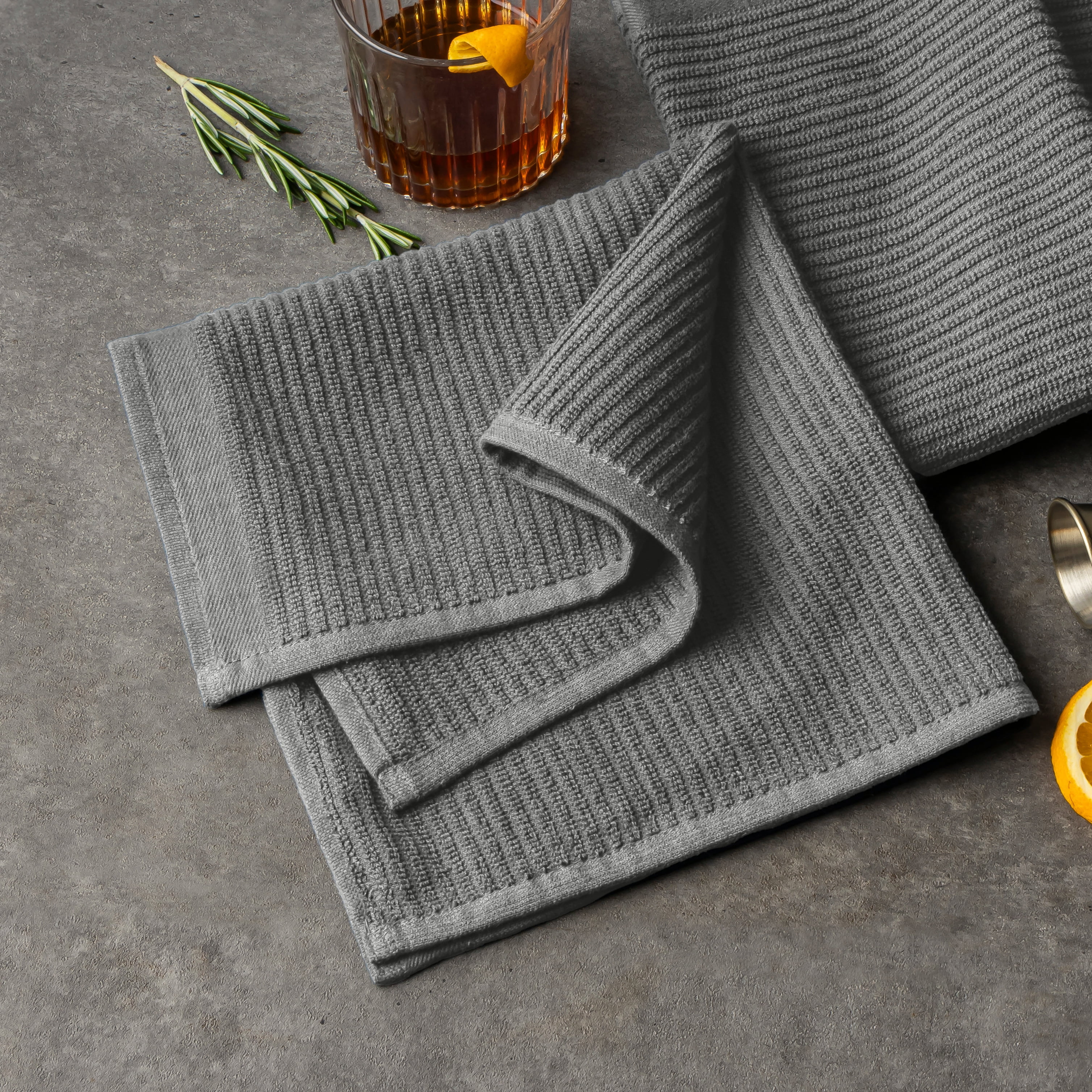 (3 pack) Thyme & Table Bar Mop Kitchen Towels, Gray, 4 Pack Set
