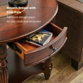 thumbnail image 6 of JESONVID Solid Wood Oval End Table with Drawer and Storage Shelf, Traditional Vintage Side Table Polished Edging Sofa Table Bedside Nightstand for Living Room Bedroom Home, Cherry Walnut, 6 of 8