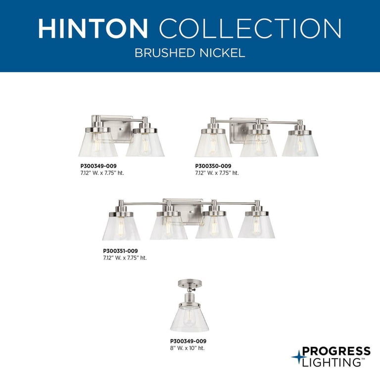 Progress Lighting Hinton 3-Light Brushed Nickel Vanity Light – Clear Glass, Transitional Style