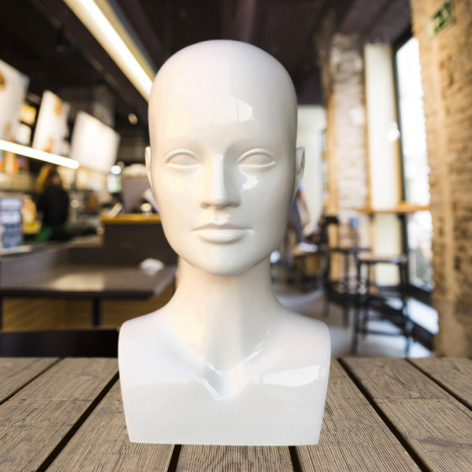 EHJRE Male Mannequin Head Stand with Shoulders, Multifunctional PVC Display for Wigs, Accessories, Glasses, Necklaces, Suitable for Salons, Home, Business Brigtht White