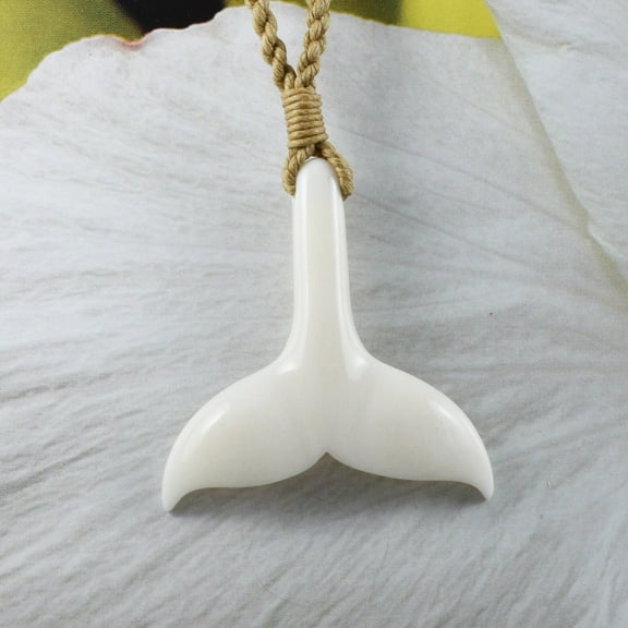Unique Beautiful Hawaiian Whale Tail Necklace, Hand Carved Buffalo Bone Whale Tail Necklace, N9421 Birthday Valentine Gift, Island Jewelry