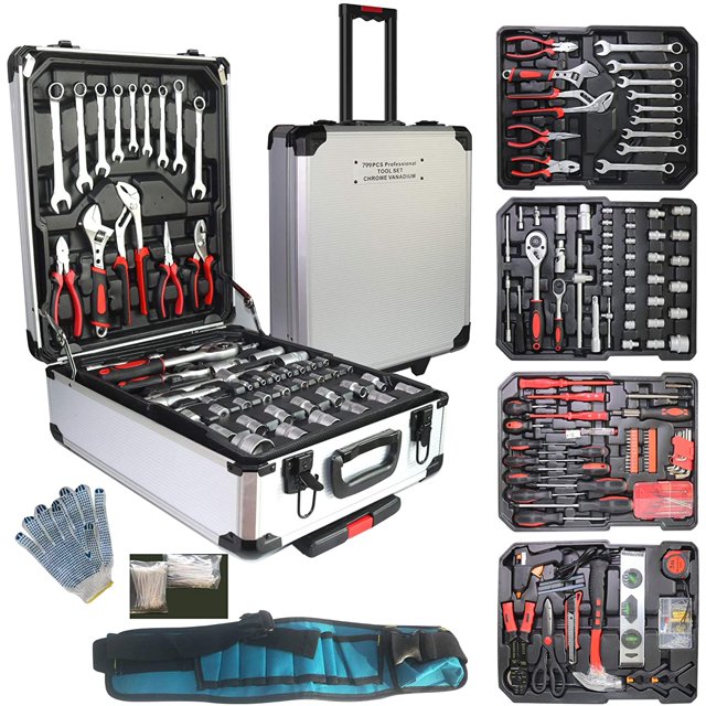 Tool Sets for Men, Tool Box with Tools, Tool Kit with Rolling Tool Box
