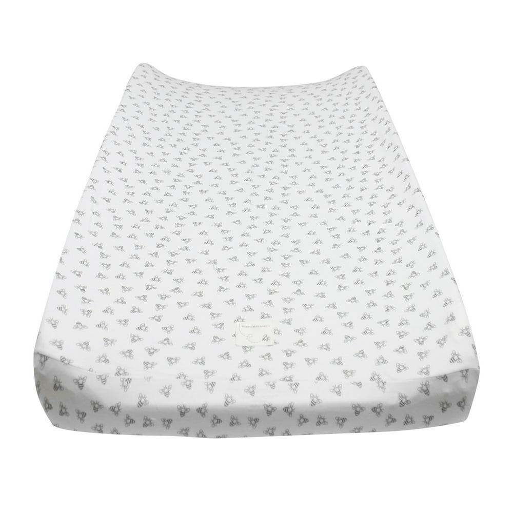Burt's Bees Baby Honeybee Print Organic Changing Pad Cover, Heather