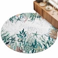 thumbnail image 2 of Round Area Rugs 5Ft, Coastal Green Seaweed Non-Slip Washable Circle Rugs Carpet, Summer Beach Coral Starfish Retro Indoor Outdoor Rug Floor Mats Throw Runner for Bedroom Living Room Bathroom, 2 of 8