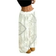 thumbnail image 3 of Pantalones harem informales elásticos de pierna ancha con cintura y estampado de camuflaje de hoja de arce for mujer, 3 of 5