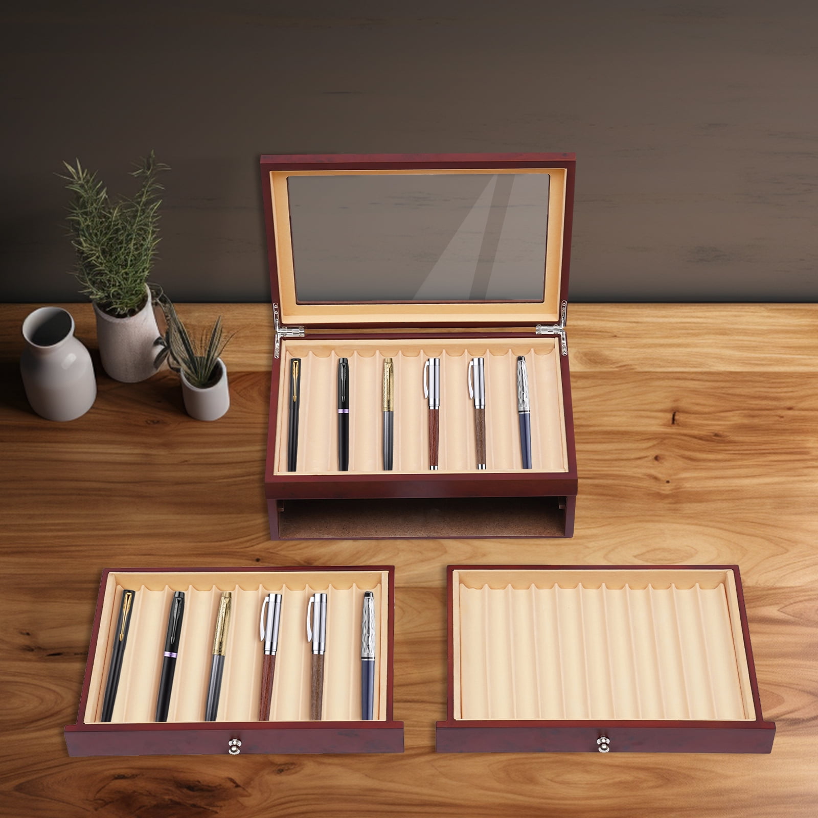 Pen Display Box 3 Tiers and 34 Separate Compartments for Storing Fountain Pens, Ballpoint Pens, Marker Pens, and Other Pens in Your Bedroom, Study Room, or Living Room