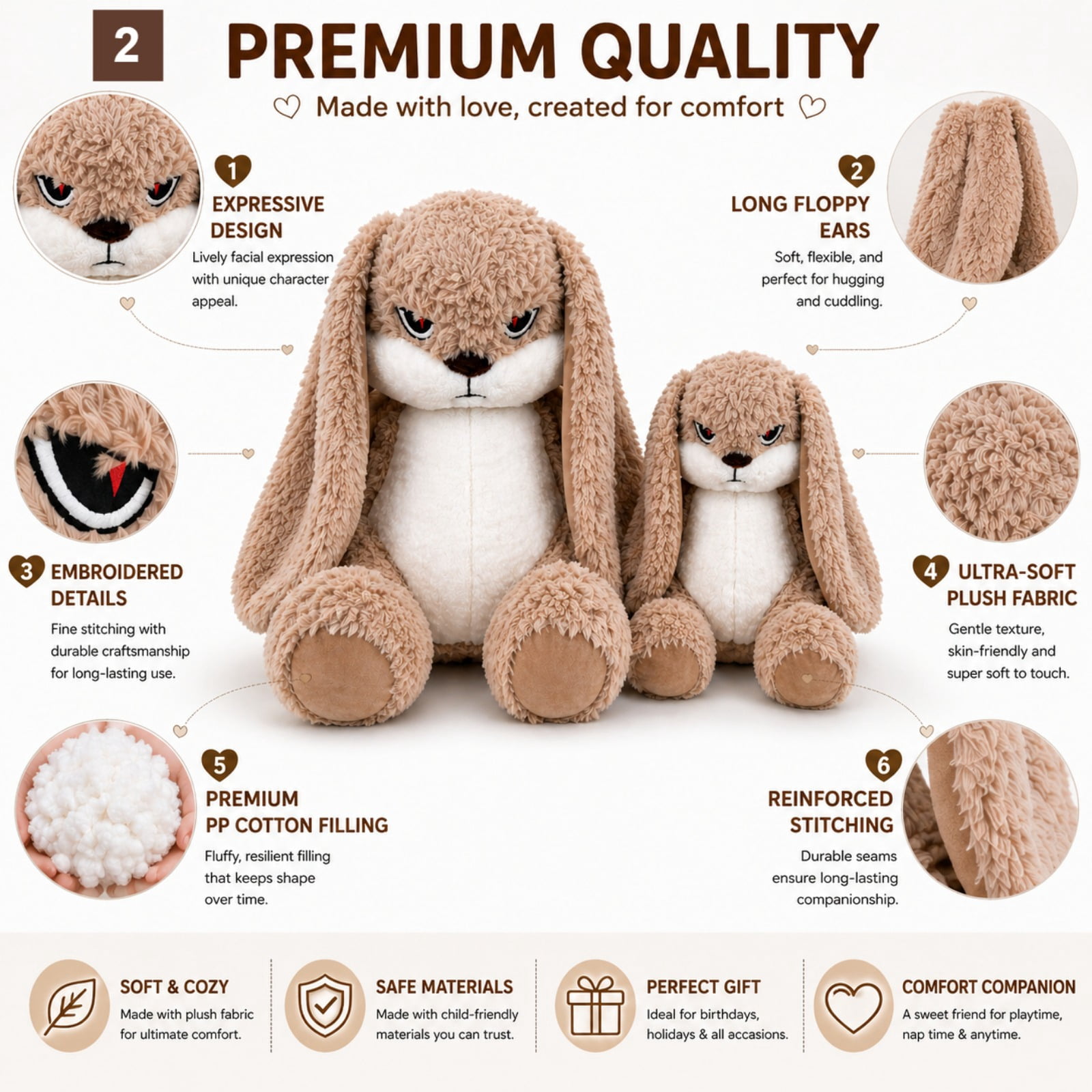 Bunny Plush Set Soft Stuffed Rabbit Toy 2 Size Combo Cozy Gift Cute Home Decor