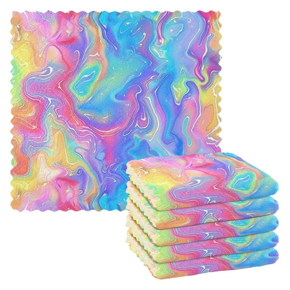 6 Packs Colorful Tie-dye Kitchen Dish Towels Soft Absorbent Dish Cloths 11"x11"