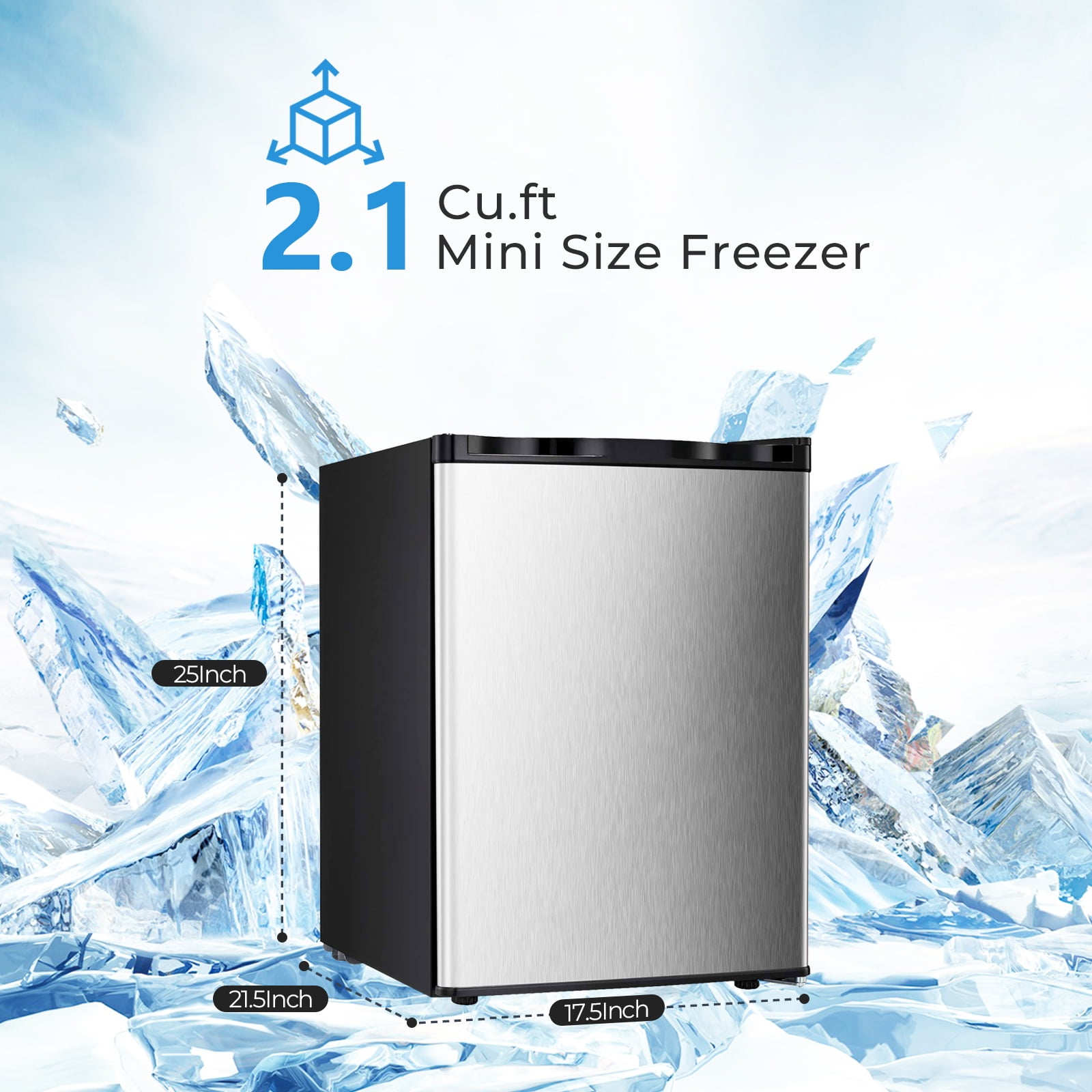 WAA 2.2 Cu.ft Upright Freezer, Small Mini Freezer with Adjustable Thermostat, Removable Shelves, Reversible Single Door, for Bedroom/Home/Dorms/Apartment (Stainless Steel)