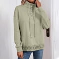 thumbnail image 2 of VISALY Casual Standing Collar Button Drawstring Sweatshirt Oversized Sweatshirt Trendy Lightweight Long Sleeve Pullover Tops Loose Fit Lace Patchwork Blouse Fashion Tunic Tops Travel Outfits Green M, 2 of 6