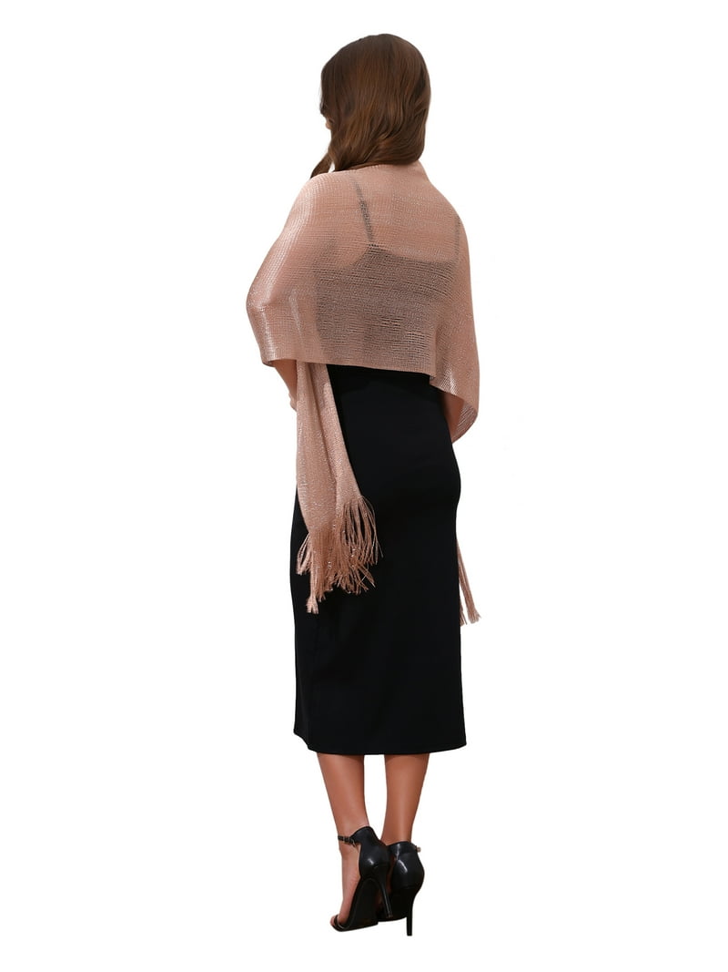 Inspire Chic Women Shawls and Wraps for Evening Dresses Bling Sparkly Shiny Shimmer Dressy for Wedding Party Rose Gold(Silver) 74.8"X17.7"(LxW)