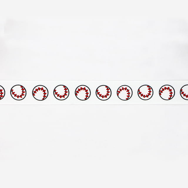 UNIQUE CREATIV, Ribbon, Printed Grosgrain, Baseball, 20mm x 5.4m (0.78" x 18ft)