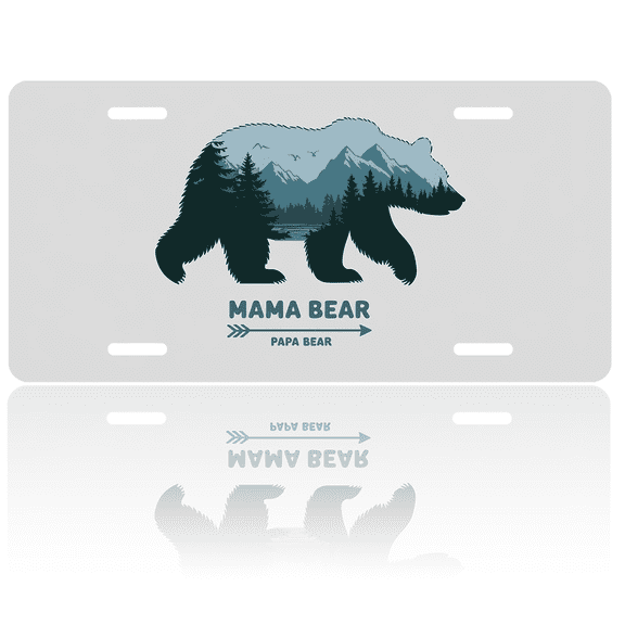1 Pcs 2D Flat License Plate Covers & Frames, Mama Bear and Papa For Decorative Front, Waterproof For Decoration Aluminum License Plate Covers & Frames Cover For Men Women, 12" X 6"
