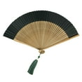 thumbnail image 2 of de mano plegable chino, ventilador de mano Chinoiserie, novedad Oriental, ventilador portátil versátil de seda de bambú, ventilador plegable marrón verde oscuro, 2 of 9