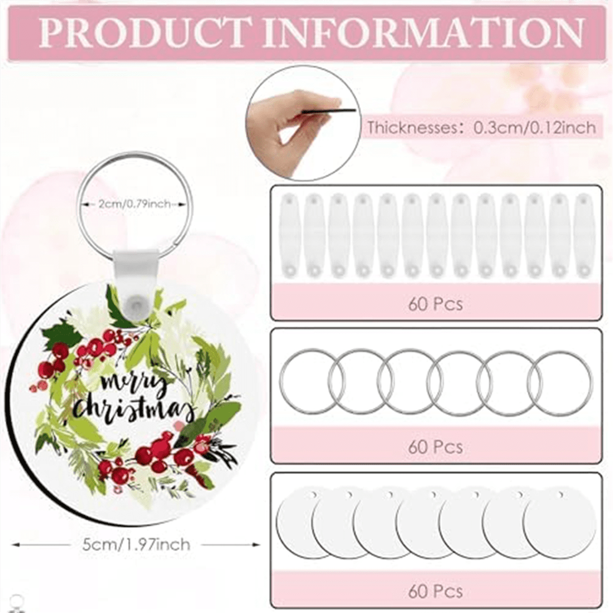 180 Pieces Sublimation Keychains in Bulk, Double-Sided Heat Transfer Decorative Blanks, Suitable for DIY A
