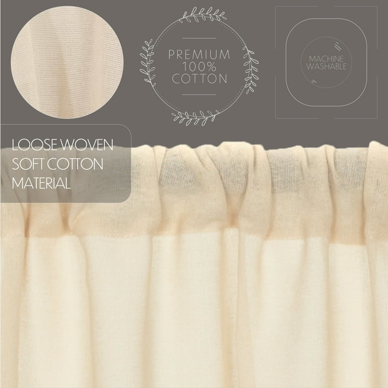 VHC Brands Natural White Farmhouse Kitchen Curtains Tobacco Cloth Rod  Pocket Cotton Solid Color Swag Pair