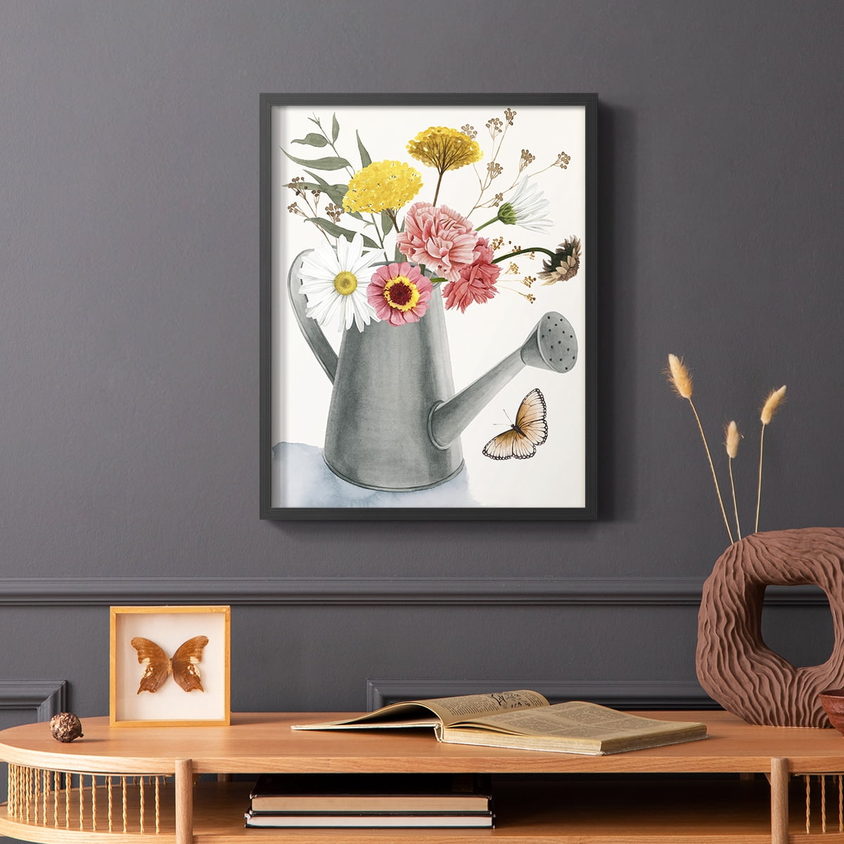 Watering Can Bouquet II Framed Print in Black Solid Wood 16 x 20 Framed Print