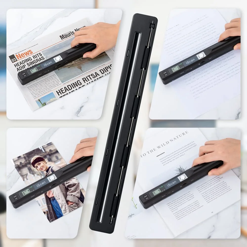 Portable Scanner, Photo Scanner for A4 Document Scanner 900DPI Handheld Scanner JPG/PDF Formate LCD Display for Business Image Picture Receipts Books Pages Texts, Support SD/TF Card (Silver)