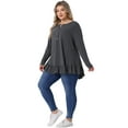thumbnail image 3 of DARING DIVA Women's Plus Size Tunic Button Henley Blouses 1X Dark Gray, 3 of 6
