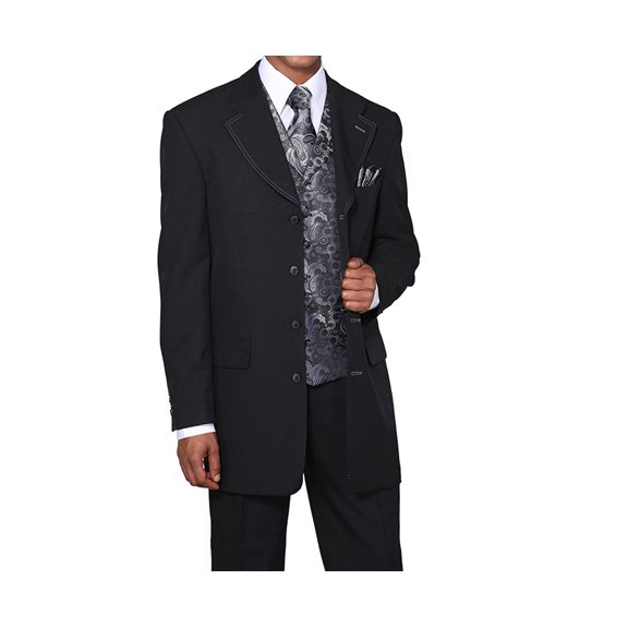 Single Breasted ,Double Vent, Fashion Suit With Vest, Tie & Hankie