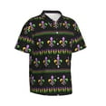thumbnail image 3 of Xecao Mardi Gras Fleur de Lis print Hawaiian shirt - a stylish short-sleeve button-down for men, perfect for casual beach and tropical outings., 3 of 9