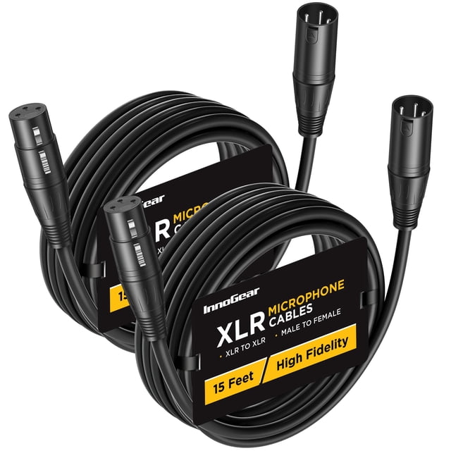 Cables de micrófono XLR InnoGear de 15 pies, paquete de 2, macho a hembra