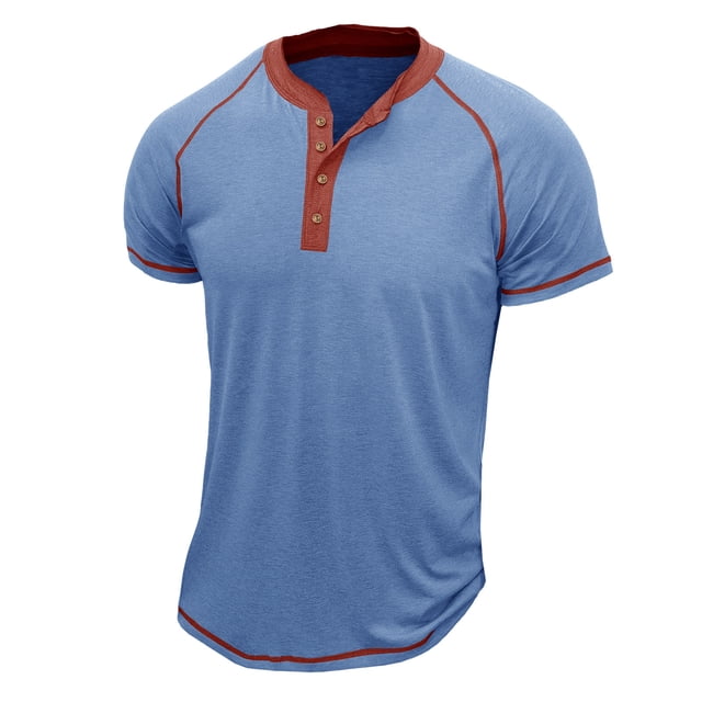 pstuiky camisetas de hombre, Camiseta de manga corta con cuello redondo y botones para hombre camisetas de hombre m