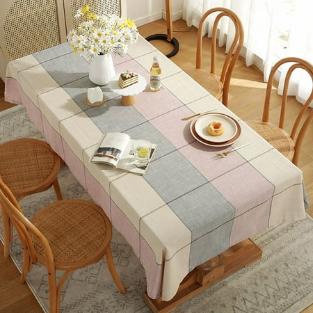 

Niuer Table Cloths Plaid Tablecloth Dust-proof Ins Tablecloths Oil-Proof Decorative Covers Vintage Waterproof Pink+White 39.37 * 62.99 in