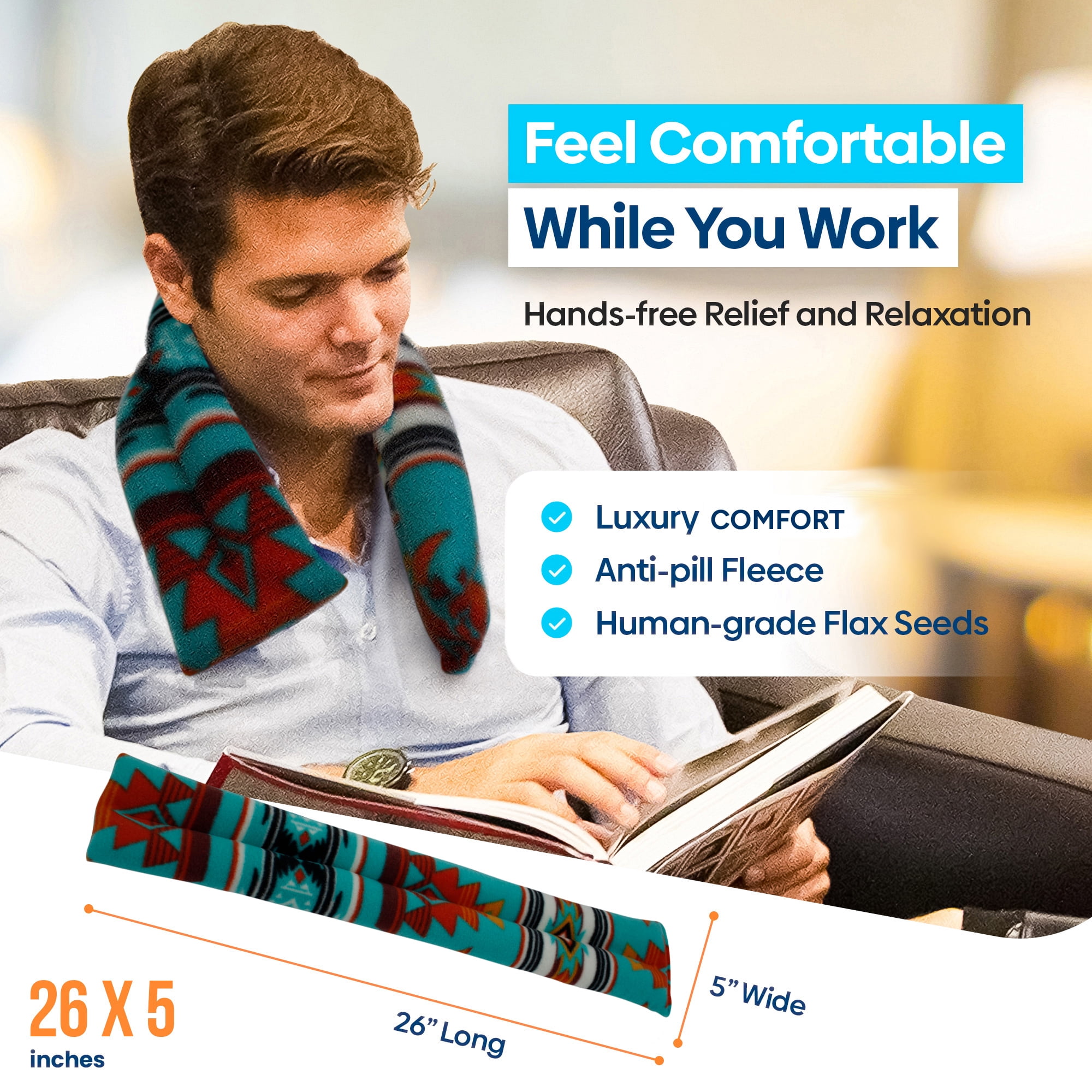 SunnyBay Microwave Heating Pad, Microwavable Moist Heated Neck and Shoulder Wrap, Weighted Bean Bag Warmer, Heat or Cold Pack or Warm Compress for Pain Relief Therapy, 26x5 Inches (Canyon Turquoise)