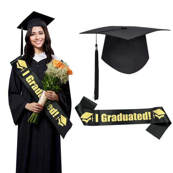 2Pack Unisex Matte Adult Graduation Cap with Sash Graduation Stole Set Decorations Party Supplies,2026 I Graduated Accessories,Commencement Ceremony,High School Graduation,College Graduate