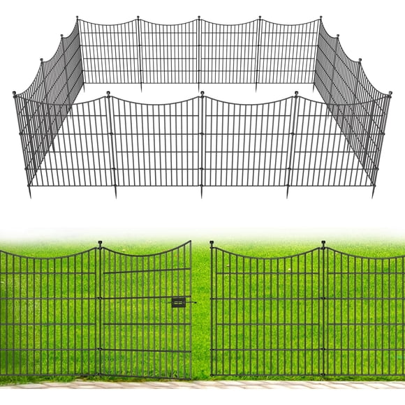 15 Panels Decorative Garden Fence with Gate, 32 in(H) X 35.4 ft(L) No Dig Dog Fence Animal Barrier Outdoor for Yard, Rustproof Metal Garden Edging and Borders, Temporary Fencing Stakes